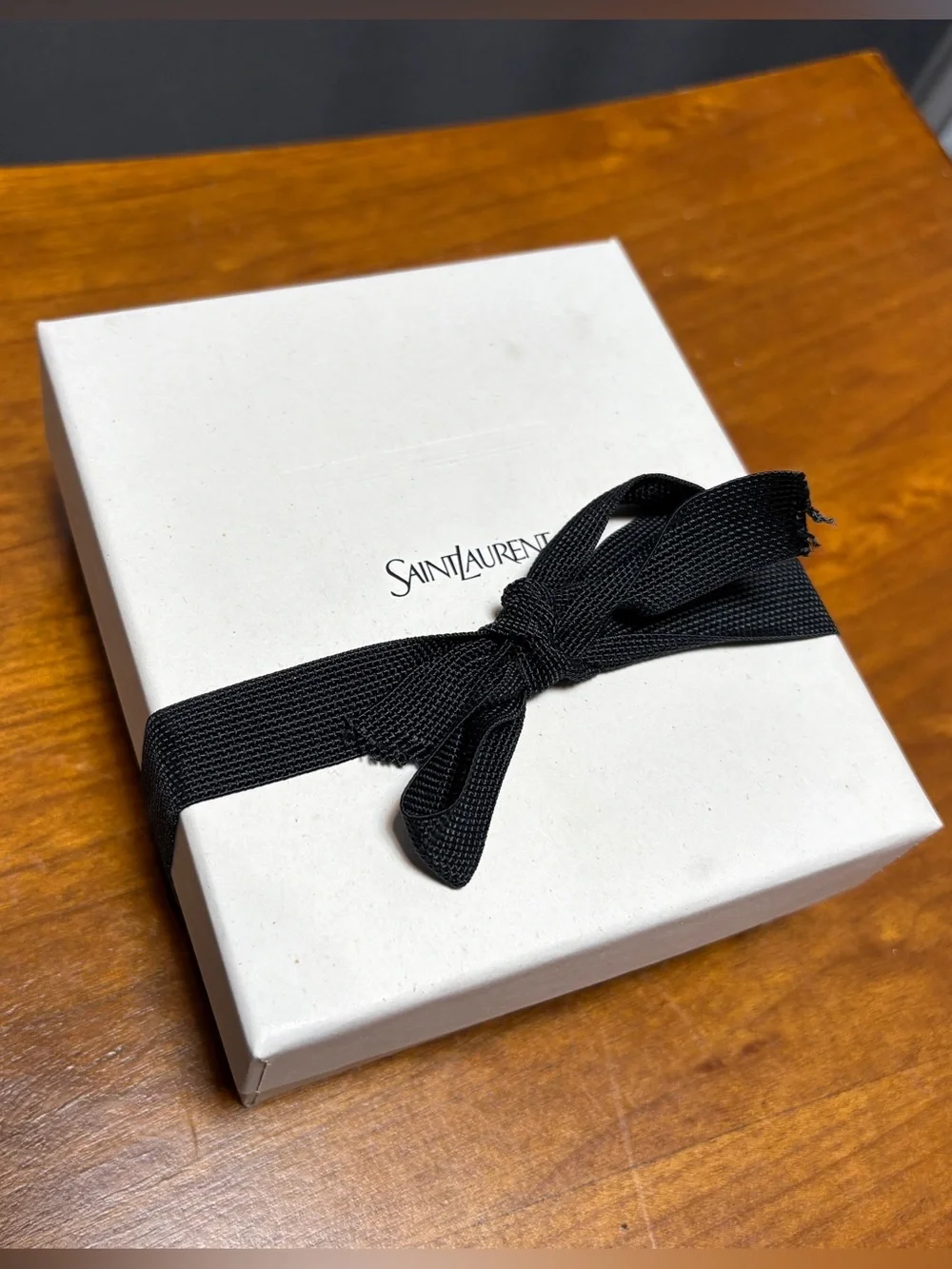 Saint Laurent White Gift Boxes Set with Black Stuffing/Ribbon + 2 Card Holders
